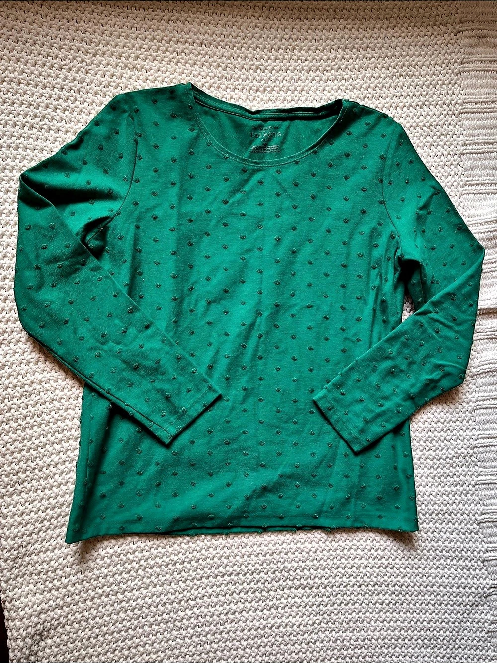 Talbots The Talbots Tee Swiss Dot Polka Dot Long Sleeve Tee Green Small